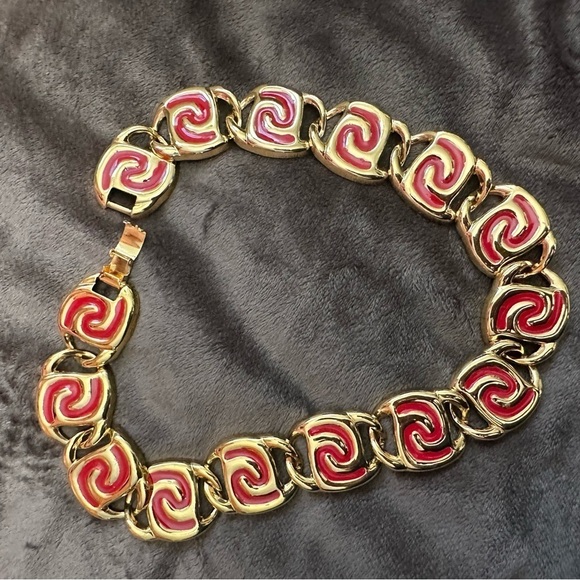 Vintage Chunky Large Statement Gold Tone Red Enamel 4125 W - Picture 8 of 8